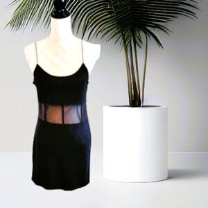 Divided Black‎ Spaghetti Strap Mesh Mid-Section Evening Dress in Size Medium